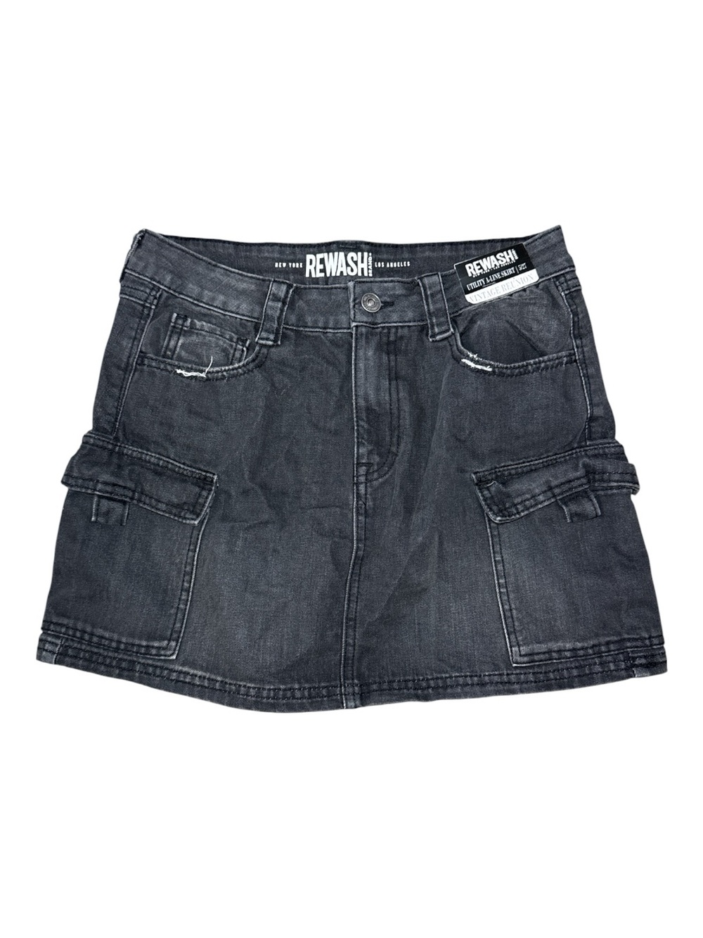 NEW! REWASH Denim Utility A-Line Skirt Size 5/27 Faded Black
